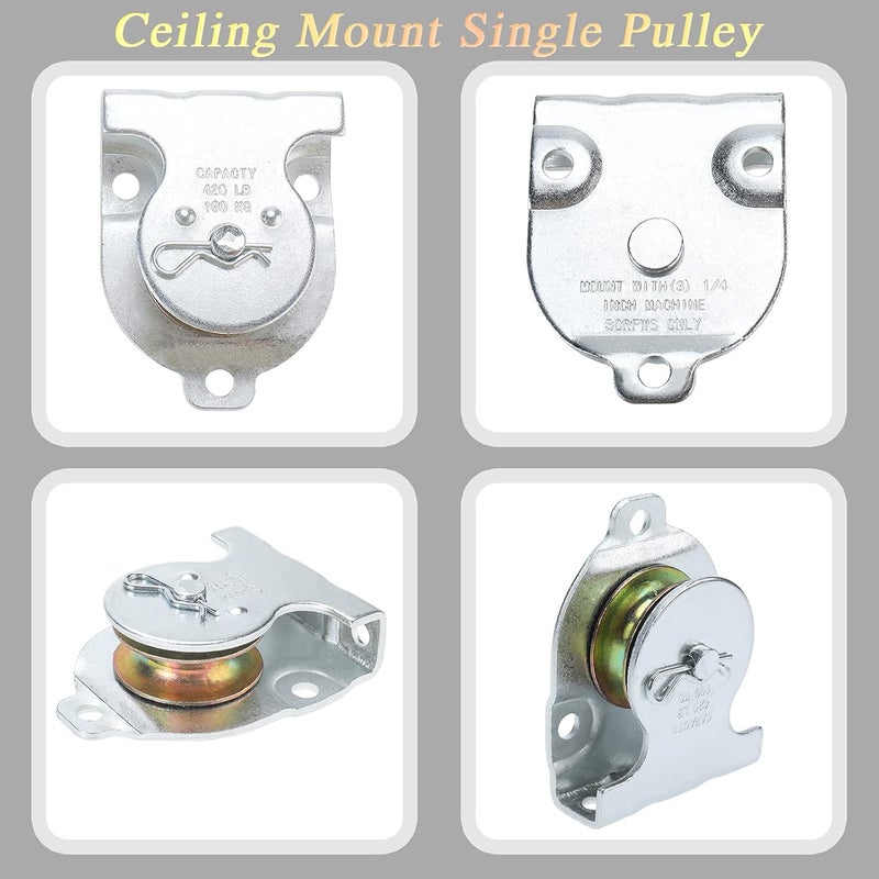 FEIFAN Ceiling Mount Single Pulleys, 1-1/2 Inch Wall Mount Pulley, 10 Packs Ceiling Single Pulley for 3/8" Wire or Rope - Image 3
